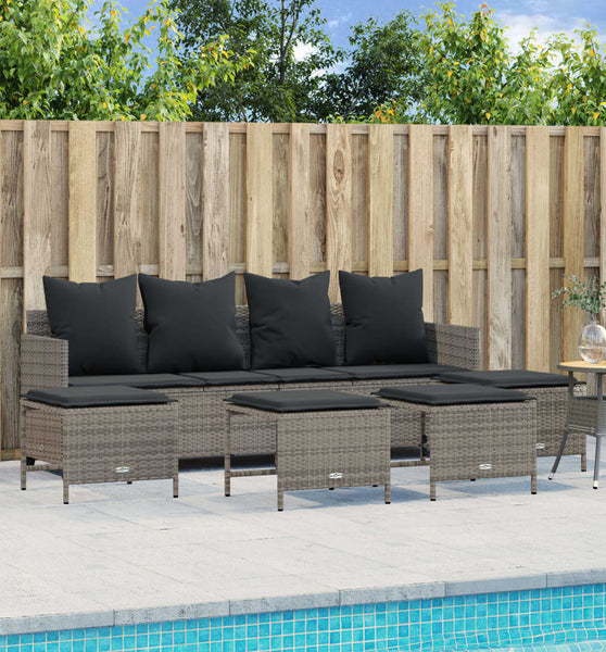 5-tlg. Garten-Sofagarnitur mit Kissen Grau Poly Rattan