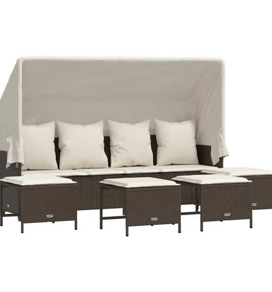 5-tlg. Garten-Sofagarnitur mit Kissen Braun Poly Rattan