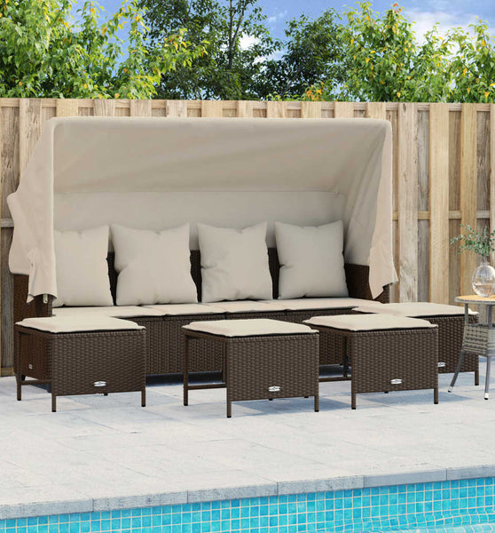 5-tlg. Garten-Sofagarnitur mit Kissen Braun Poly Rattan