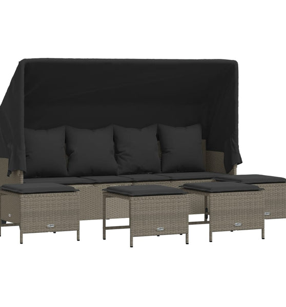 5-tlg. Garten-Sofagarnitur mit Kissen Hellgrau Poly Rattan