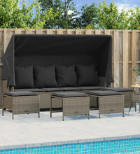 5-tlg. Garten-Sofagarnitur mit Kissen Hellgrau Poly Rattan