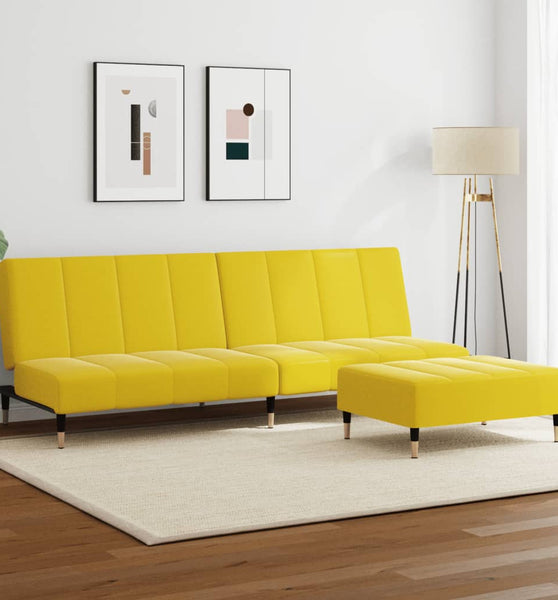 Schlafsofa 2-Sitzer mit Fußhocker Gelb Samt