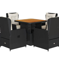 5-tlg. Garten-Essgruppe mit Kissen Schwarz Poly Rattan