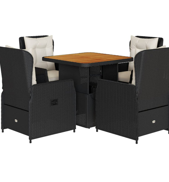5-tlg. Garten-Essgruppe mit Kissen Schwarz Poly Rattan