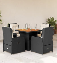 5-tlg. Garten-Essgruppe mit Kissen Schwarz Poly Rattan