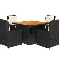 5-tlg. Garten-Essgruppe mit Kissen Schwarz Poly Rattan