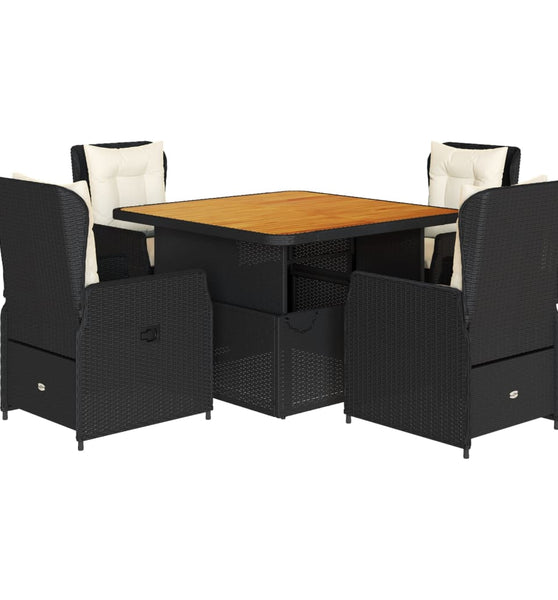 5-tlg. Garten-Essgruppe mit Kissen Schwarz Poly Rattan