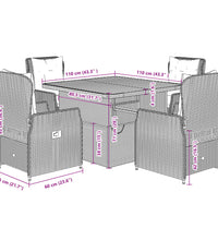 5-tlg. Garten-Essgruppe mit Kissen Schwarz Poly Rattan