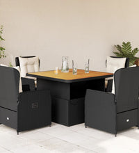 5-tlg. Garten-Essgruppe mit Kissen Schwarz Poly Rattan