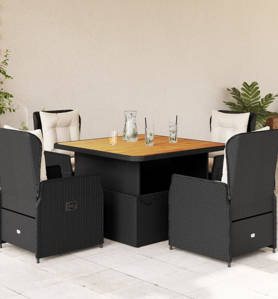 5-tlg. Garten-Essgruppe mit Kissen Schwarz Poly Rattan