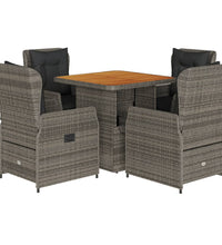 5-tlg. Garten-Essgruppe mit Kissen Grau Poly Rattan