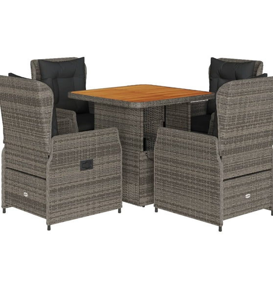 5-tlg. Garten-Essgruppe mit Kissen Grau Poly Rattan