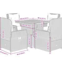 5-tlg. Garten-Essgruppe mit Kissen Grau Poly Rattan