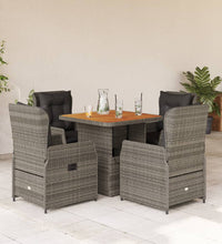 5-tlg. Garten-Essgruppe mit Kissen Grau Poly Rattan