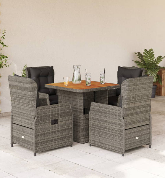 5-tlg. Garten-Essgruppe mit Kissen Grau Poly Rattan