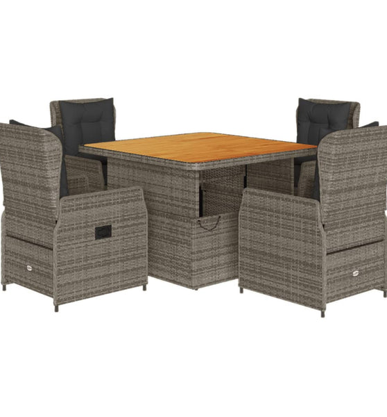 5-tlg. Garten-Essgruppe mit Kissen Grau Poly Rattan