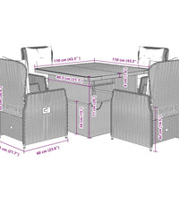 5-tlg. Garten-Essgruppe mit Kissen Grau Poly Rattan