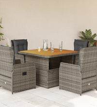 5-tlg. Garten-Essgruppe mit Kissen Grau Poly Rattan