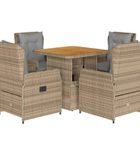 5-tlg. Garten-Essgruppe mit Kissen Beige Poly Rattan