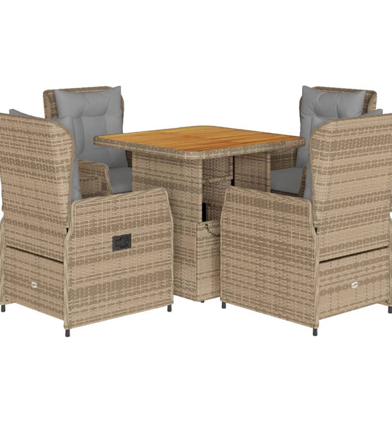 5-tlg. Garten-Essgruppe mit Kissen Beige Poly Rattan