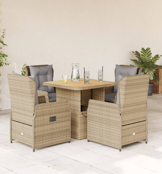 5-tlg. Garten-Essgruppe mit Kissen Beige Poly Rattan