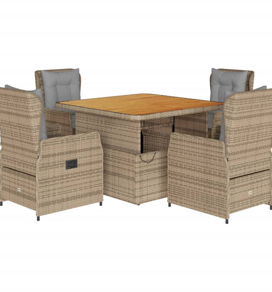 5-tlg. Garten-Essgruppe mit Kissen Beige Poly Rattan
