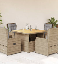 5-tlg. Garten-Essgruppe mit Kissen Beige Poly Rattan