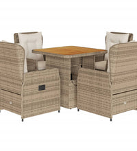 5-tlg. Garten-Essgruppe mit Kissen Beige Poly Rattan