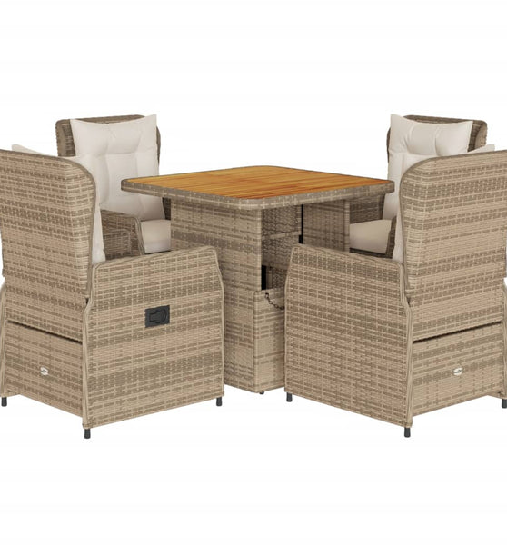 5-tlg. Garten-Essgruppe mit Kissen Beige Poly Rattan