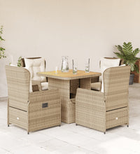 5-tlg. Garten-Essgruppe mit Kissen Beige Poly Rattan