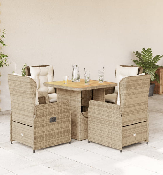5-tlg. Garten-Essgruppe mit Kissen Beige Poly Rattan