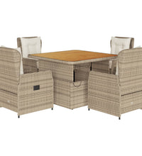 5-tlg. Garten-Essgruppe mit Kissen Beige Poly Rattan
