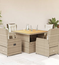 5-tlg. Garten-Essgruppe mit Kissen Beige Poly Rattan
