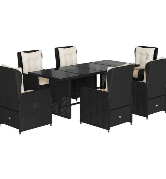 7-tlg. Garten-Essgruppe mit Kissen Schwarz Poly Rattan