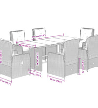 7-tlg. Garten-Essgruppe mit Kissen Schwarz Poly Rattan