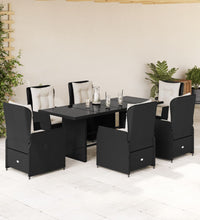 7-tlg. Garten-Essgruppe mit Kissen Schwarz Poly Rattan