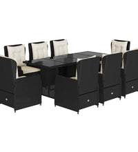 9-tlg. Garten-Essgruppe mit Kissen Schwarz Poly Rattan