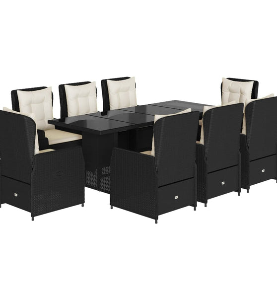 9-tlg. Garten-Essgruppe mit Kissen Schwarz Poly Rattan