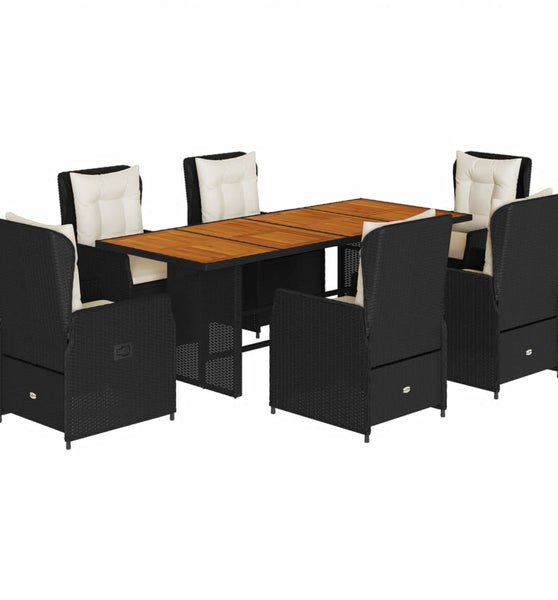 7-tlg. Garten-Essgruppe mit Kissen Schwarz Poly Rattan