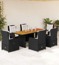 7-tlg. Garten-Essgruppe mit Kissen Schwarz Poly Rattan