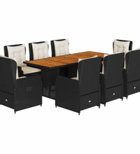 9-tlg. Garten-Essgruppe mit Kissen Schwarz Poly Rattan