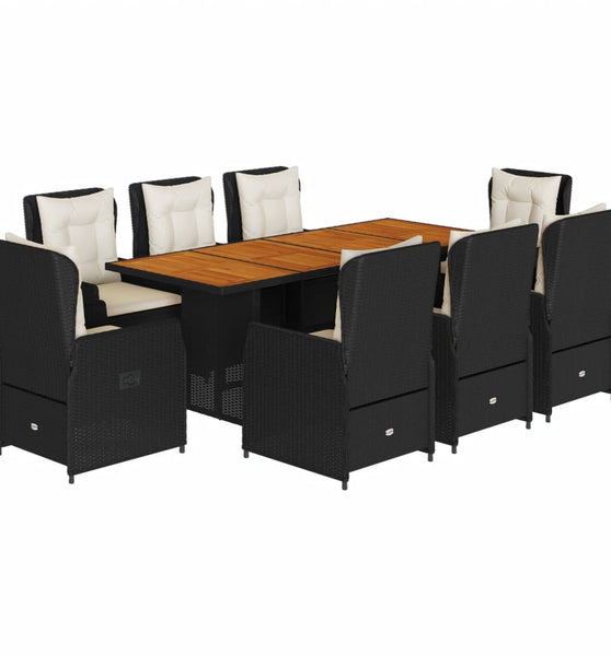 9-tlg. Garten-Essgruppe mit Kissen Schwarz Poly Rattan