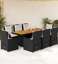 9-tlg. Garten-Essgruppe mit Kissen Schwarz Poly Rattan