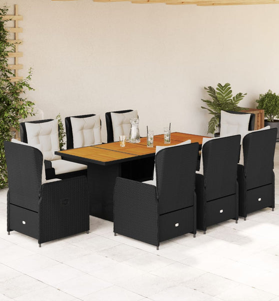 9-tlg. Garten-Essgruppe mit Kissen Schwarz Poly Rattan