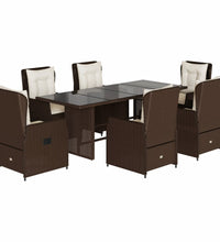7-tlg. Garten-Essgruppe mit Kissen Braun Poly Rattan