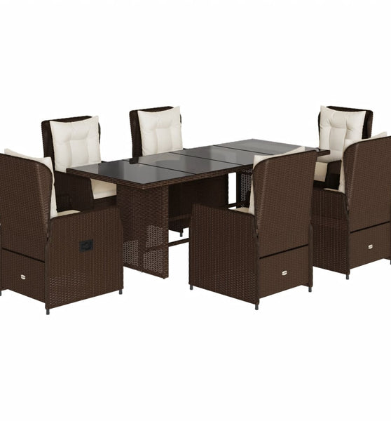 7-tlg. Garten-Essgruppe mit Kissen Braun Poly Rattan