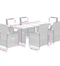 7-tlg. Garten-Essgruppe mit Kissen Braun Poly Rattan