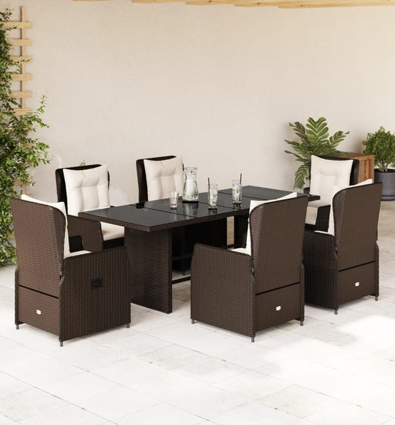 7-tlg. Garten-Essgruppe mit Kissen Braun Poly Rattan