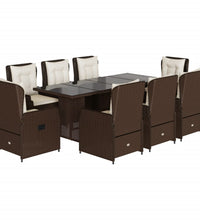 9-tlg. Garten-Essgruppe mit Kissen Braun Poly Rattan