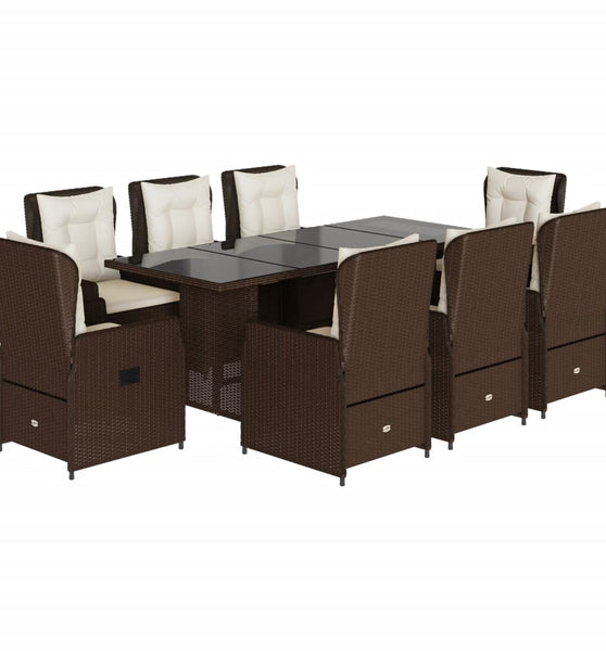9-tlg. Garten-Essgruppe mit Kissen Braun Poly Rattan